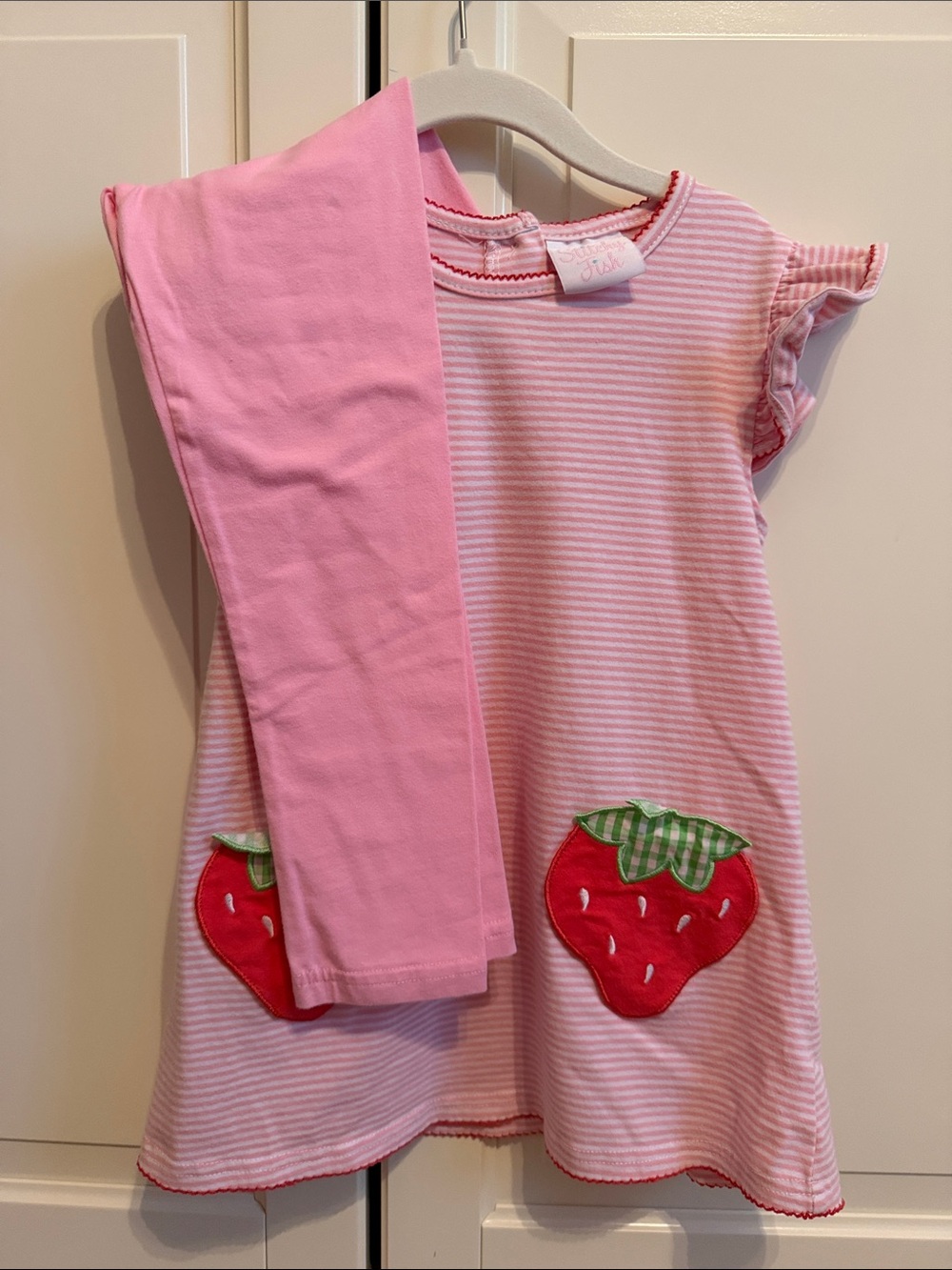 Girls Pink Strawberry Applique Set